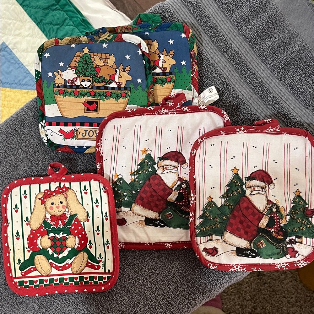 Festive Santa and Friends Holiday Pot Holders Set